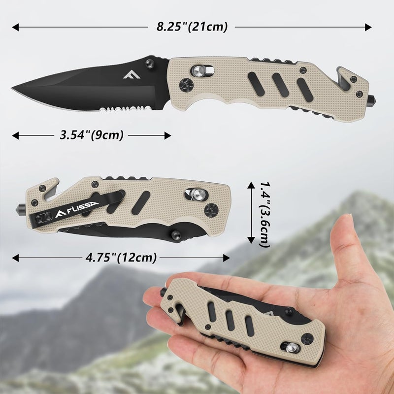 FLISSA Folding Pocket Knife with Clip, Glass Breaker and Seatbelt Cutter, Survival Knife for Emergency Rescue Situations, EDC Knife for Tactical, Hunting, Camping, Outdoor, Unique Gifts for Dad, Father - Image 3